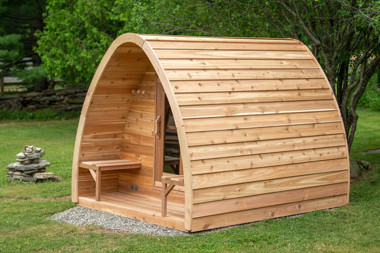 Red cedar knotty pod sauna with front porch leisurecraft europe